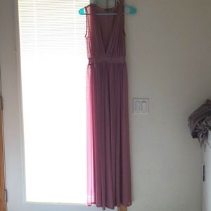 Mauve Pink Sheer Tulle Medium V-Neck Dress